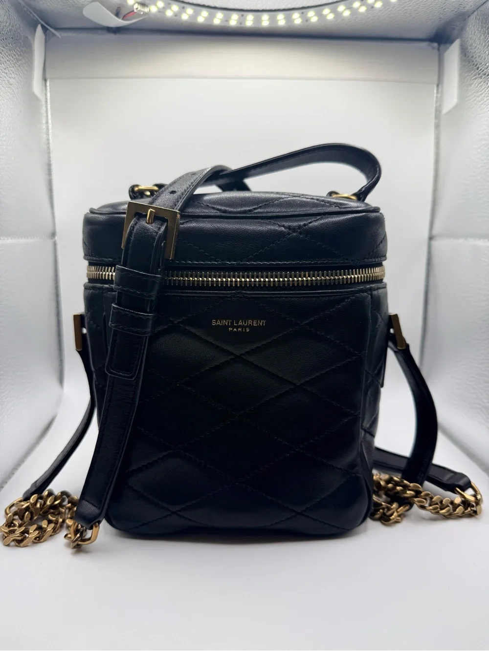 Saint Laurent Black Quilted Leather Vanity Crossbody with Gold Hardware